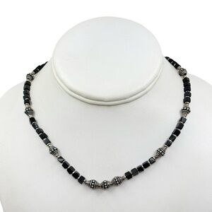 Hand Made Sterling silver onyx bead necklace - GM733